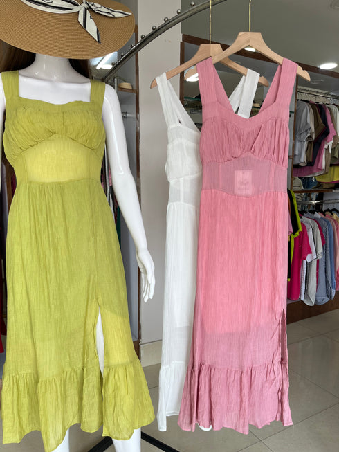 Side Slit Sleeveless Back Bow Decor Long Dresses